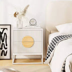 1/2 PCS Fluted Nightstand with 2 Drawers with Pine Wood Handles & Metal Frame for Bedroom Black/White