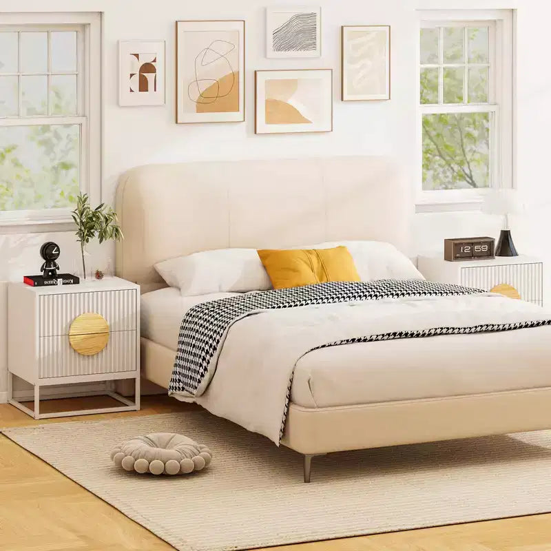 1/2 PCS Fluted Nightstand with 2 Drawers with Pine Wood Handles & Metal Frame for Bedroom Black/White