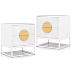 1/2 PCS Fluted Nightstand with 2 Drawers with Pine Wood Handles & Metal Frame for Bedroom Black/White