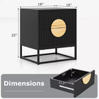 1/2 PCS Fluted Nightstand with 2 Drawers with Pine Wood Handles & Metal Frame for Bedroom Black/White