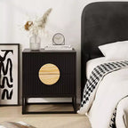 1/2 PCS Fluted Nightstand with 2 Drawers with Pine Wood Handles & Metal Frame for Bedroom Black/White