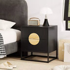 1/2 PCS Fluted Nightstand with 2 Drawers with Pine Wood Handles & Metal Frame for Bedroom Black/White