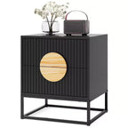 Costway 1/2 PCS Fluted Nightstand with 2 Drawers with Pine Wood Handles & Metal Frame for Bedroom Black/White