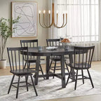 5pc Aspen Farmhouse Extendable Dining Set with Solid Wood Swivel Chairs Matte Black