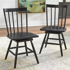 5pc Aspen Farmhouse Extendable Dining Set with Solid Wood Swivel Chairs Matte Black