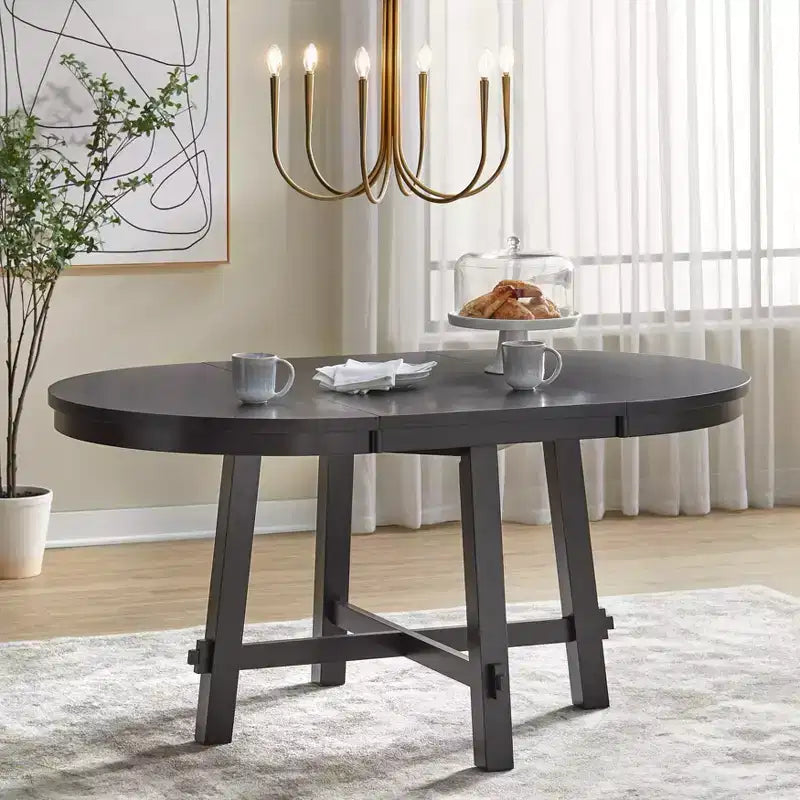 5pc Aspen Farmhouse Extendable Dining Set with Solid Wood Swivel Chairs Matte Black