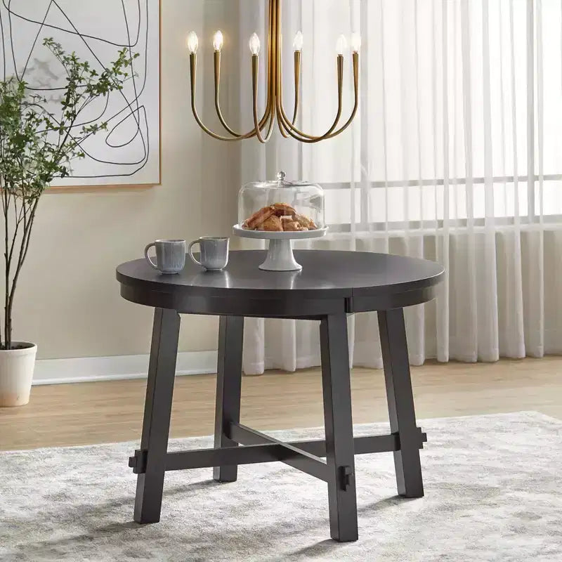5pc Aspen Farmhouse Extendable Dining Set with Solid Wood Swivel Chairs Matte Black