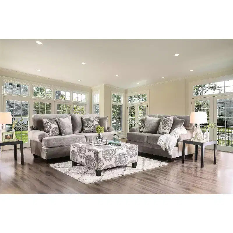 3pc Mauricio Microfiber Loveseat and Sofa with Accent Chair Gray/Pattern
