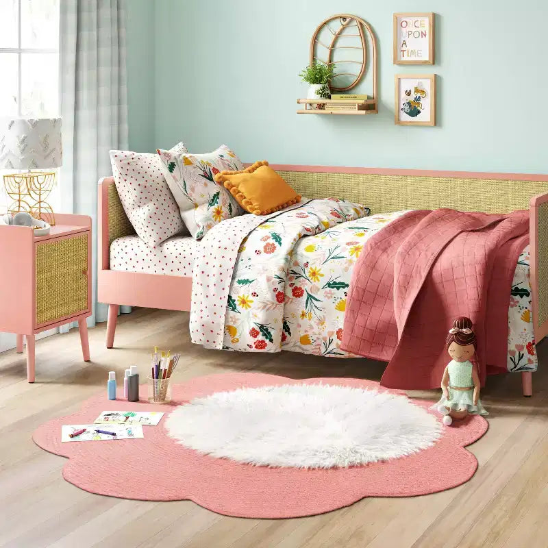 Rattan & Wood Bedside Kids' Cabinet Rose Pink