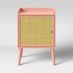 Rattan & Wood Bedside Kids' Cabinet Rose Pink