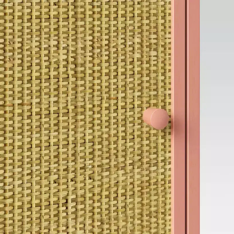 Rattan & Wood Bedside Kids' Cabinet Rose Pink